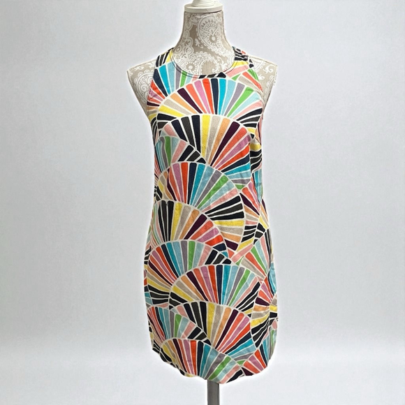 Trina Turk Multicolor Fan Print Sheath Dress Sleeveless Pockets Cotton Size 4 - Picture 1 of 16
